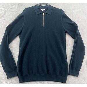 Reiss Sweater Men's Small Blue Long Sleeve 1/4 Zip Polo Knit Cotton Collared